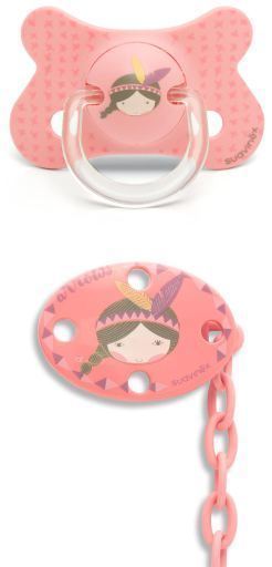 Suavinex Anatomical Silicone Pacifier + Pink Indian Oval Brooch