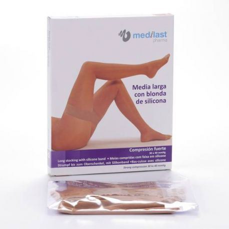 Long Lace Stockings Strong Compression Beige Medium