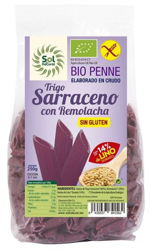 Sol Natural Penne Pasta Buckwheat Beet Linen Gluten-free Bio 250 gr