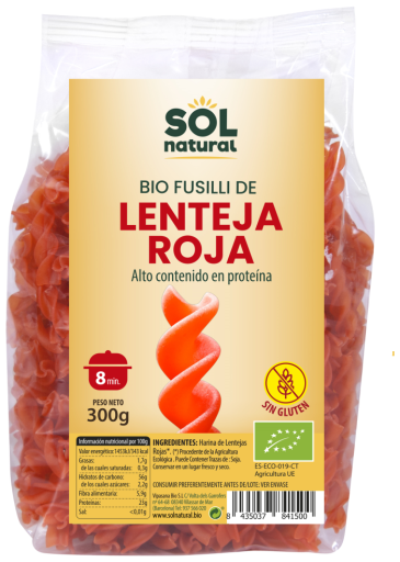Sol Natural Organic Gluten-free Red Lentil Fusilli 300 gr